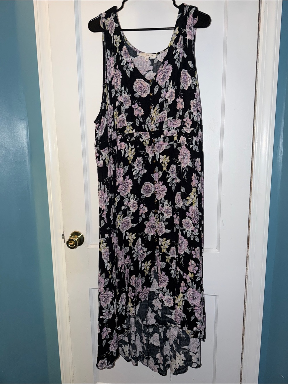 Reverse Black High-Low Maxi Dress with Pink Floral Print